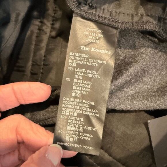 NWT The Kooples Wool & Lamb Leather Brushed Flannel Trousers Charcoal Size Small - Picture 9 of 14